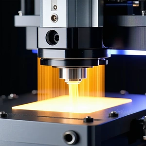 A Machine With A Light Shining On It, Possibly A Machine Used For Cutting Or Measuring