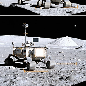 A White Rover Vehicle Parked On The Moon's Surface