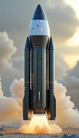 A Large Rocket Ship, Possibly A Space Shuttle, Sitting On Top Of A Cloudy Sky