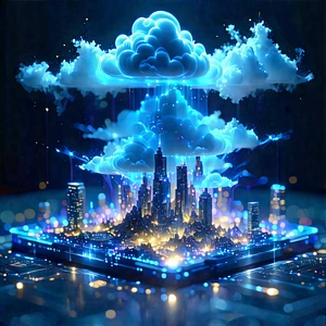 (cloud:1.3) Computing Visualization With Cityscape Depicted