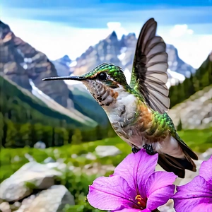 Nature Commercial Photography: Hummingbird In (mountain:1.13) Terrain With Beautiful Hummingbird
