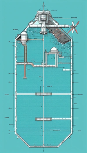 A Blueprint Of A Building Is Shown, With A Large Blue Pool In The Middle