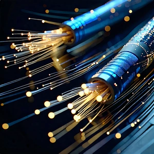 Tech Lithograph: Close-up Of Fiber Optic Cables With Close-up Blue