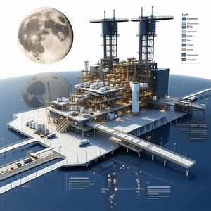 A Large Industrial Plant Is Shown In A Blue And White Color Scheme
