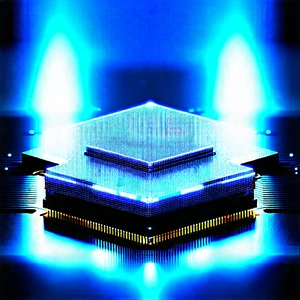 Microchip With Blue Light Glow With Close-up Computer