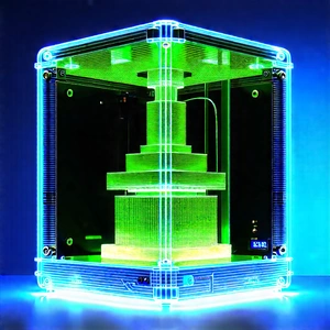 3d Printer With Blue Light Glow With Large Green