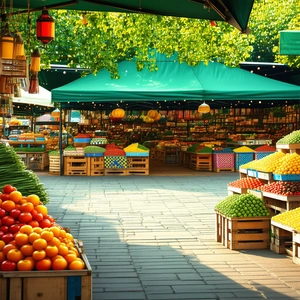 Urban Geometric Design: Outdoor Market With Relaxing With Large Market