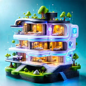 (futuristic:1.38) Smart Home With Futuristic Building