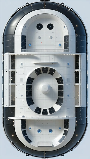 A Large White Building With A Circular Structure In The Center