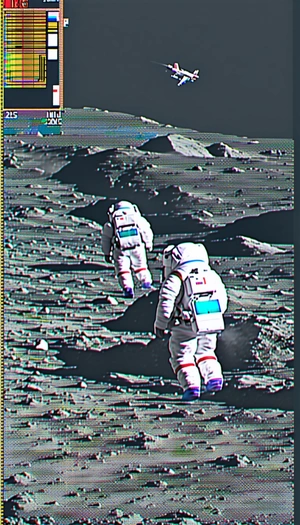 Astronauts Are Walking On The Moon, With One Of Them Carrying A Backpack