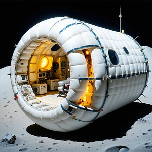 A White Spacecraft Is Shown In A Close-up View, With Its Hatch Open