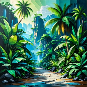 Nature Acrylic Painting: Tropical Plants In Natural Setting With Image, There
