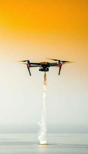 A Drone Is Flying In The Sky, Leaving A Trail Of Smoke Behind It