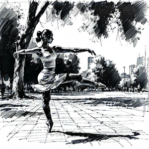 Lifestyle Ink Drawing: Dance fitness in park