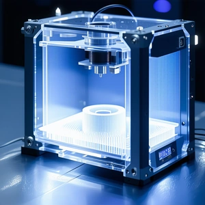 A 3d Printer In The Process Of Printing A Plastic Object
