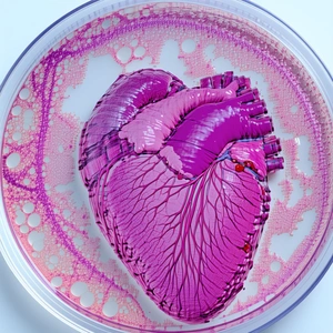 A Purple Heart-shaped Object, Possibly A Piece Of Art Or A Sculpture, Placed In A Glass Container