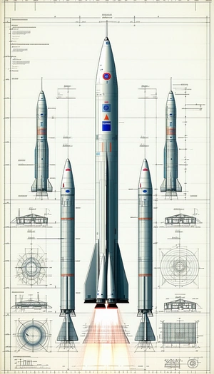 A Drawing Of A Rocket Ship Is Shown, With Three Different Sections Of The Rocket