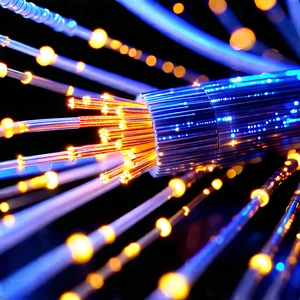 Close-up Of Fiber Optic Cables With Close-up Blue