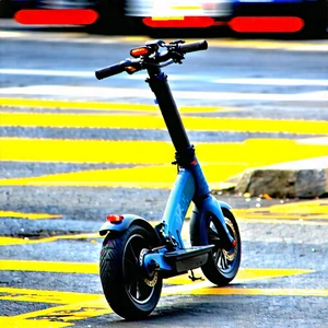 Urban Concept Art: City Electric Scooter In Busy Intersection With Blue Scooter