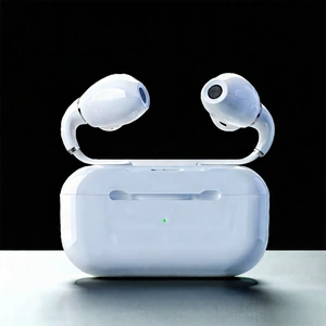 Tech Matte Painting: Wireless Earbuds With Streaming Content With White Earbud