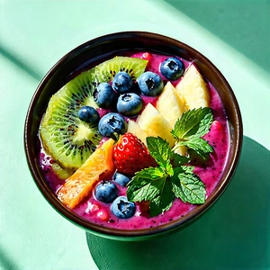 Lifestyle Concept Art: Smoothie Bowl Prepared With Fresh Ingredients With Bowl Filled