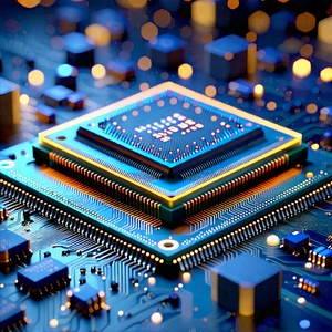 Tech Cinema 4D: Microchip with digital particles