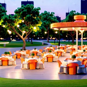 Urban Cinema 4d: City Park With Outdoor Dining With Large Outdoor