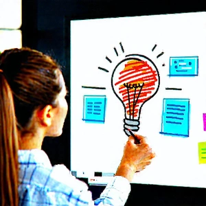 Business Digital Illustration: Education professional using digital whiteboard