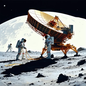 In The Image, There Are Three Astronauts Standing On The Moon, Working On A Spacecraft