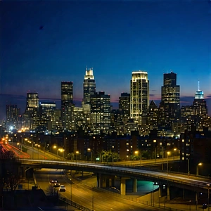 Urban Lithograph: Cityscape Of Downtown District During Night With Captures Beautiful