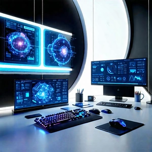 Tech Octane Render: Futuristic Digital Workspace With Computer Desk