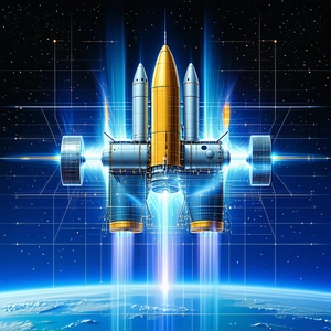 A Space Shuttle With A Rocket Booster Attached To Its Side, Flying Through The Sky
