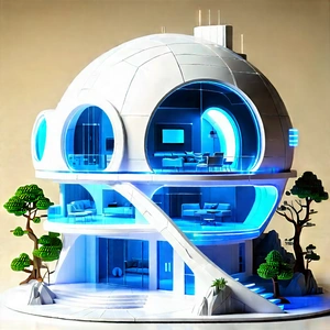 (futuristic:1.43) Smart Home With Futuristic, Blue-lit