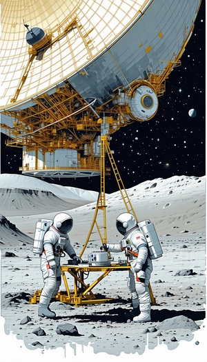 In The Image, There Are Two Astronauts Standing On The Moon, Wearing White Suits