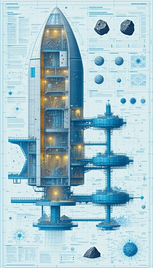 blue white drawing space station