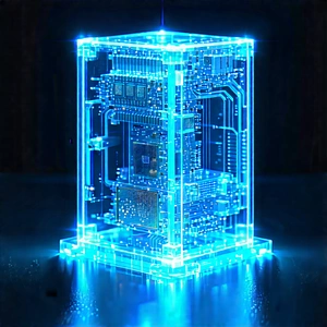 Quantum Computer With Blue Light Glow With Blue, Glowing