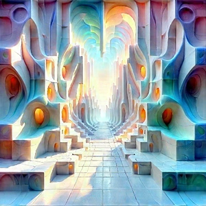 Abstract Pastel Drawing: Tessellation With Refracted Light With Image, There