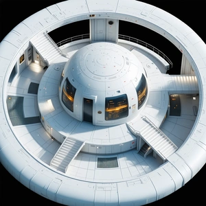 A White, Round Space Station Is Shown In A 3d Rendering
