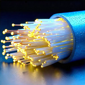 Tech Watercolor Painting: Close-up Of Fiber Optic Cables With Blue Wire