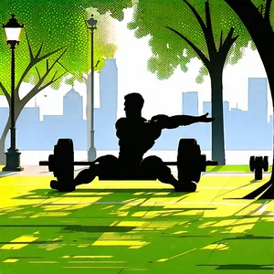 Urban Lithograph: Urban fitness in the park scene