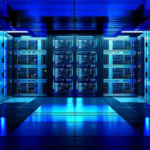 Futuristic Server Room With Large Blue