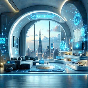 (futuristic:1.37) Smart Home With Futuristic Living