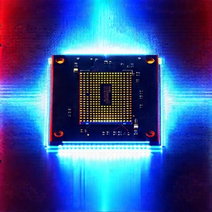 Microchip With Blue Light Glow With Close-up Computer