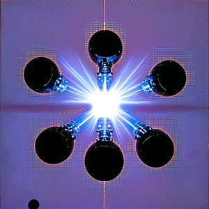 A Bright Blue Light Source, Possibly A Light Bulb Or A Neon Sign, Located In The Center Of The Scene