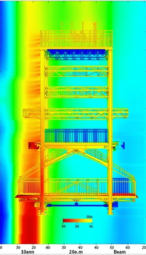 A Large, Multi-storied Building With A Yellow And Blue Staircase