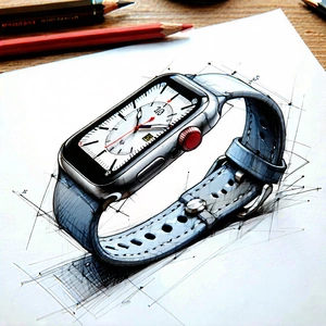 Tech Pencil Sketch: Innovative Wearable Device Design With Blue White