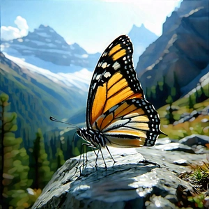 Nature Landscape Photography: Butterfly In (mountain:1.38) Terrain With Beautiful Butterfly