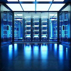 Tech Technical Illustration: Futuristic Server Room With Image, There