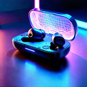 Wireless Earbuds With Holographic Display With Black Blue