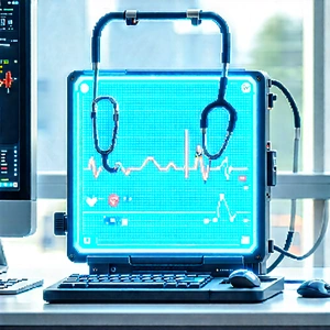 Healthcare Technology In Tech Office With Computer Monitor